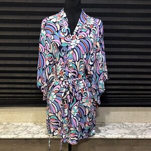 Josie Natori Women’s‎ Multi Color Heart Print Tie Waist Kimono Robe SZ Medium